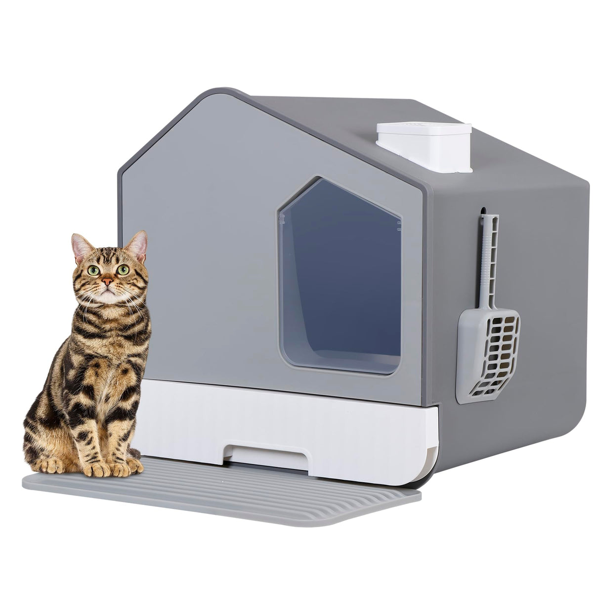 Large Enclosed Hooded Cat Litter Box with Mat & Litter Scoop T704