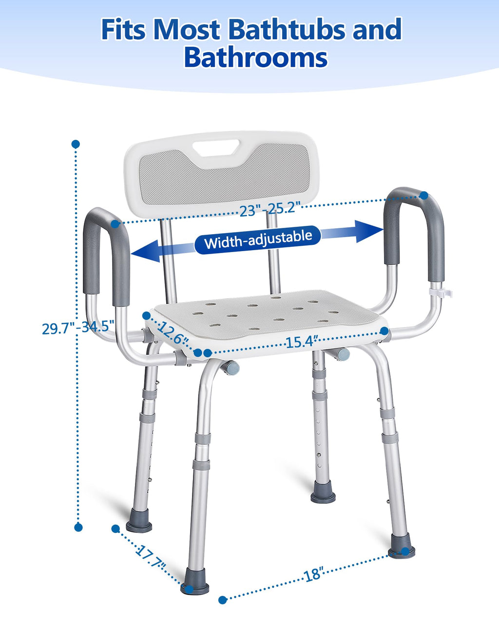 Height Adjustable Shower Chair with Back and Arms M994887