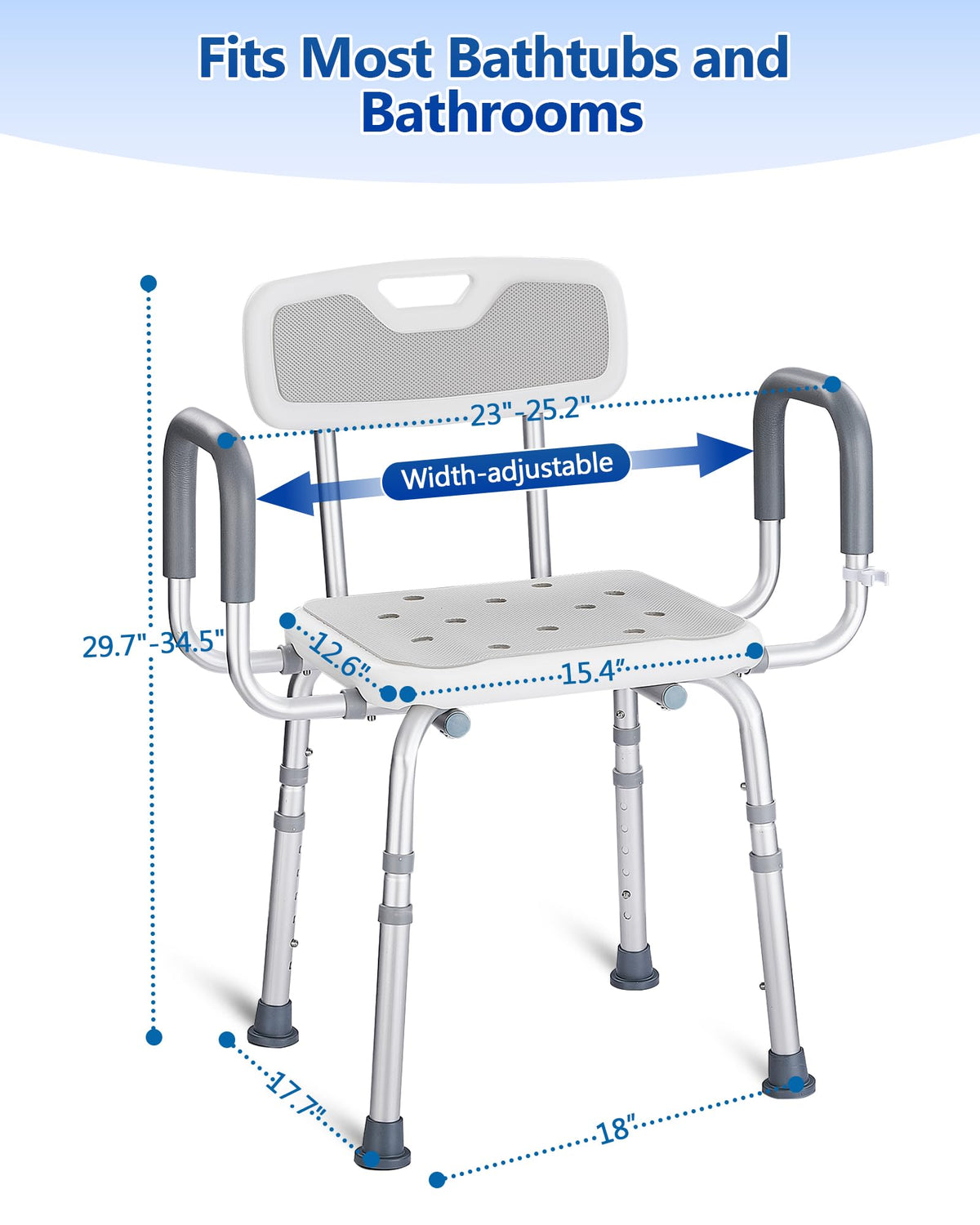 Height Adjustable Shower Chair with Back and Arms M994887