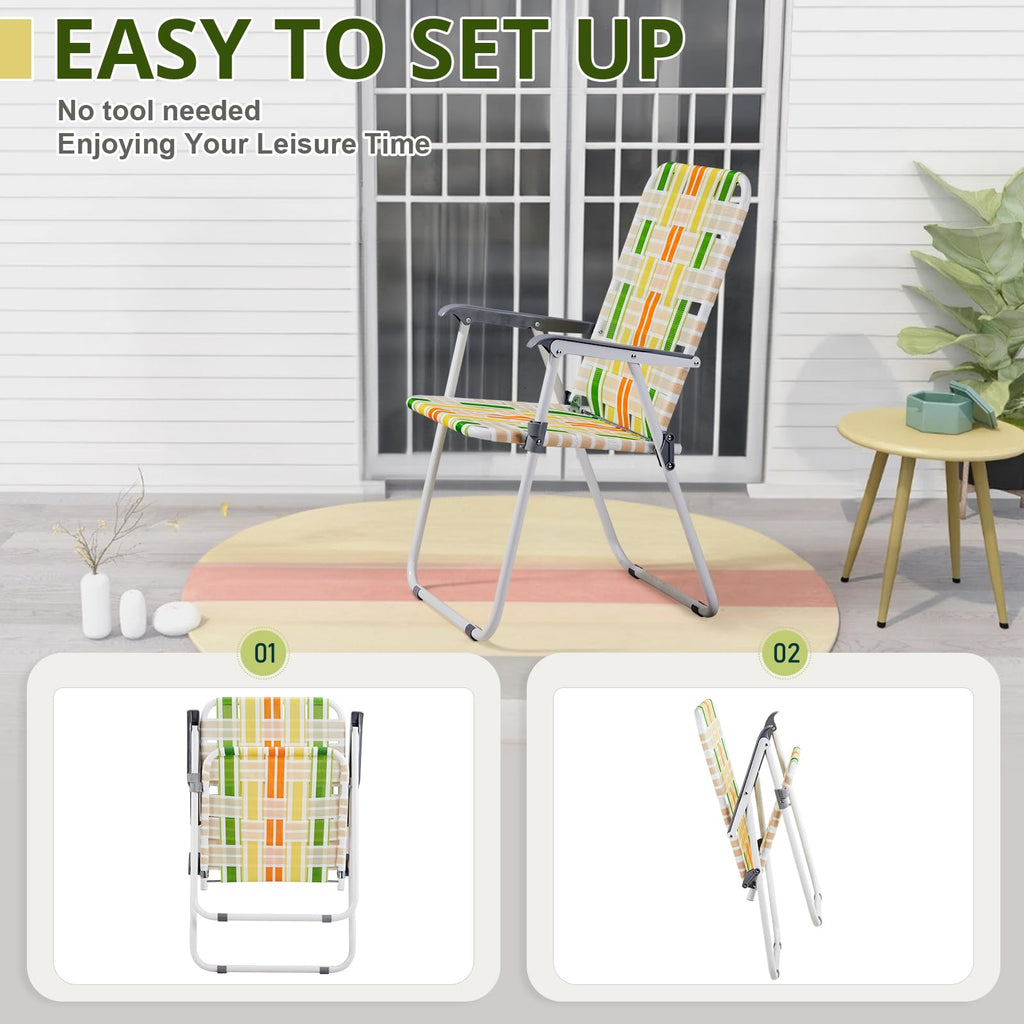 Set of 2 Webbed Folding Beach Chairs Yellow & Green P88566