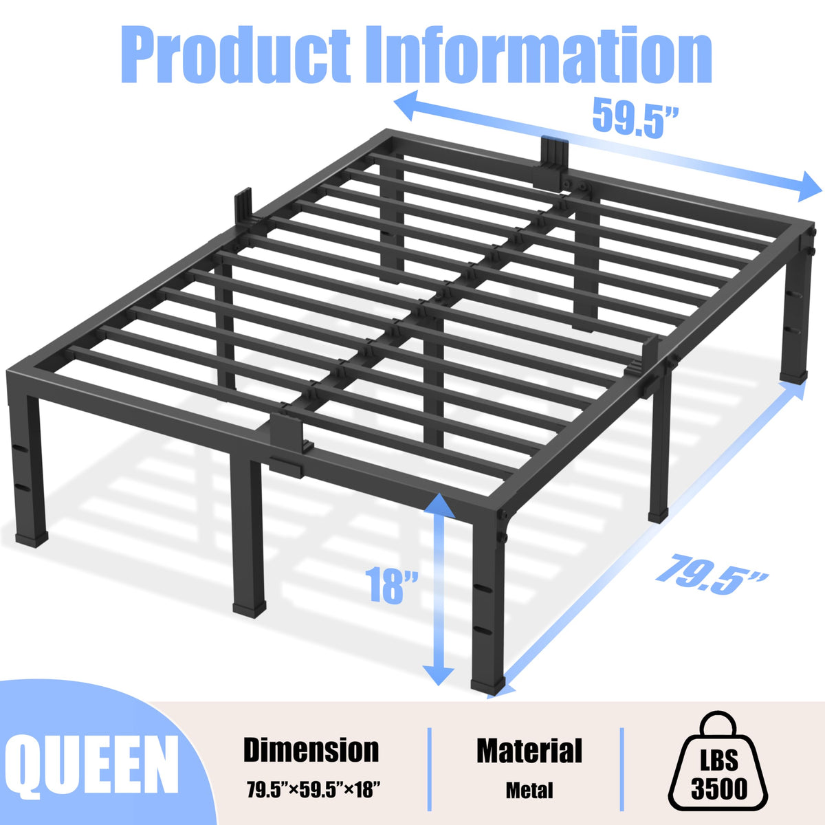 Queen Size 18 inch Heavy Duty Metal Platform Bed Frame R1900