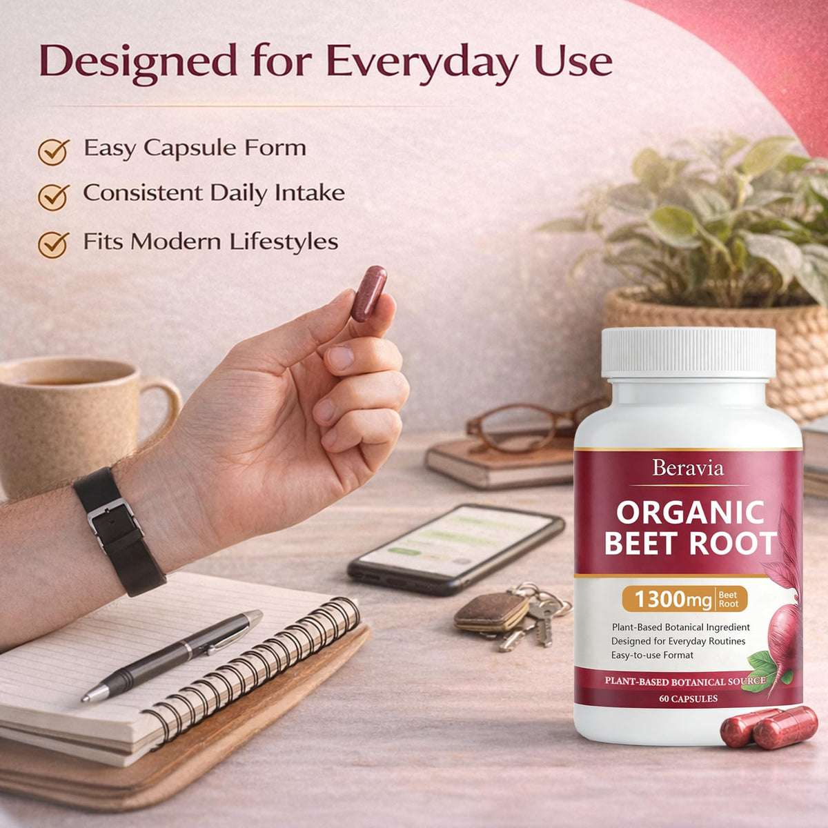 Organic Beet Root Capsules 1300 mg 60 Capsules B190