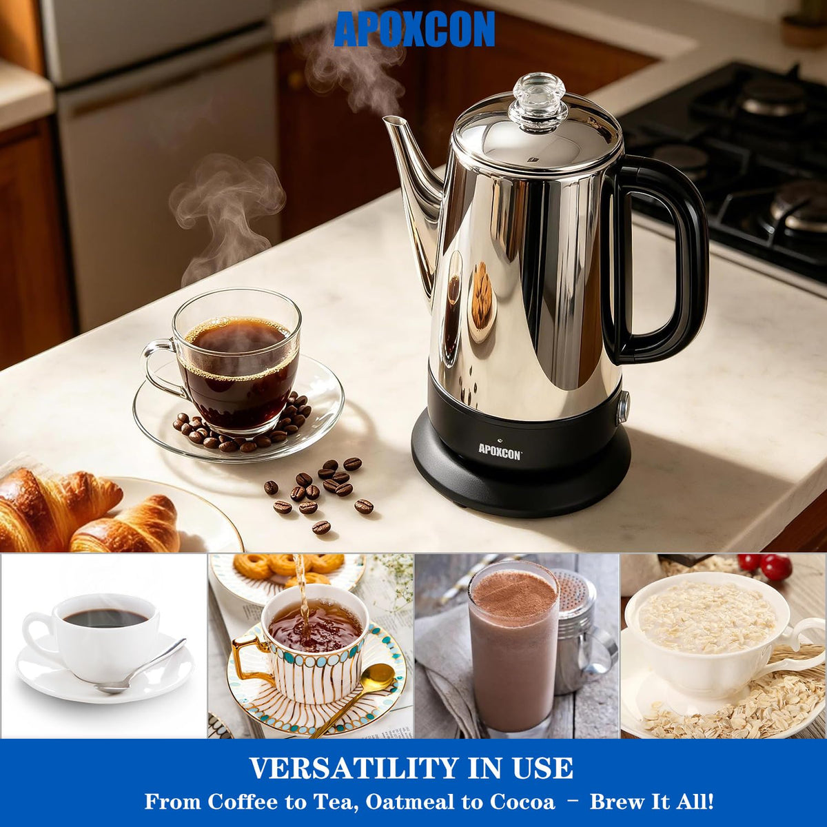 Electric Stainless Steel Coffee Percolator 1200ml 8 Cup L9671