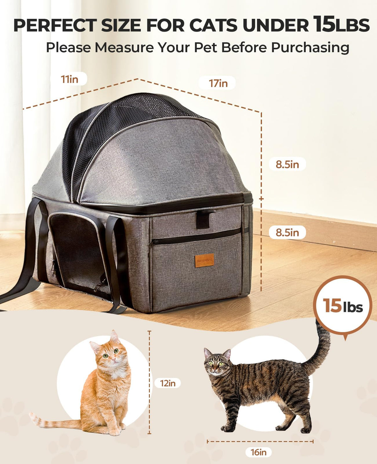 Top-Expandable Cat Carrier with Semi-Open Canopy Z5637