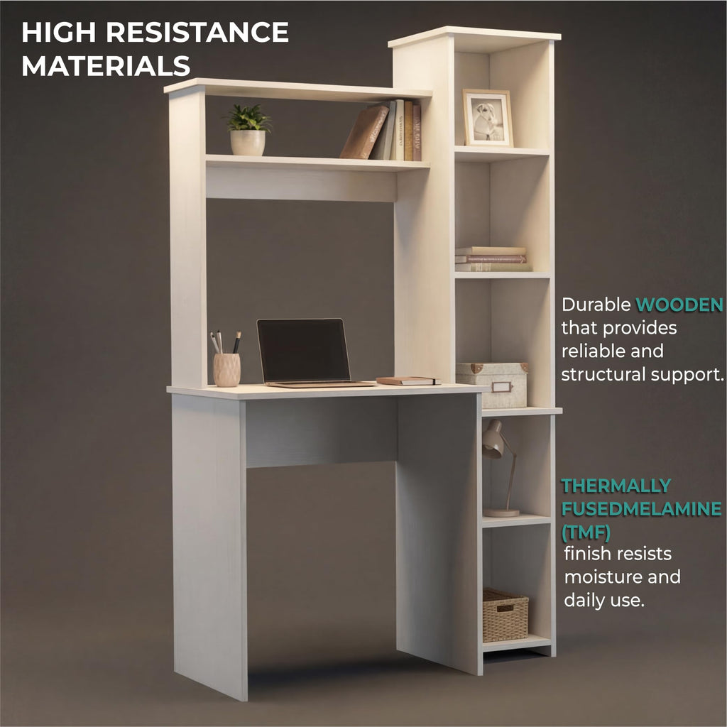 White Small Desk with Hutch and Bookshelf L932