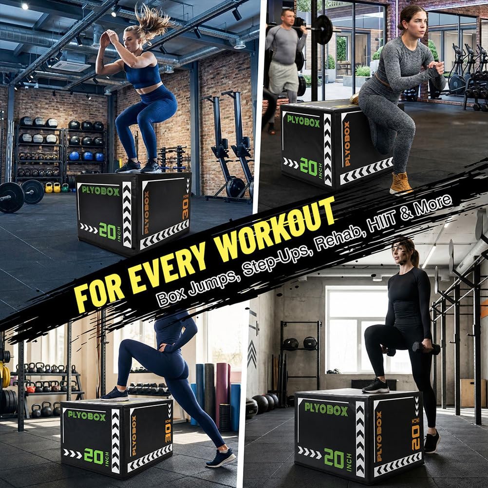 3-in-1 Foam Plyometric Jump Box, 20/24/30 Inch Plyo Box with Non-Slip PVC Cover Y503
