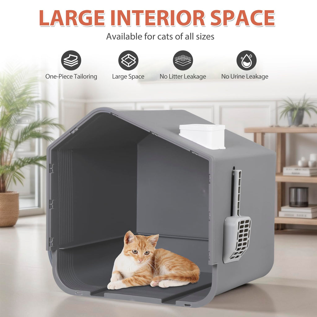 Large Enclosed Hooded Cat Litter Box with Mat & Litter Scoop T704