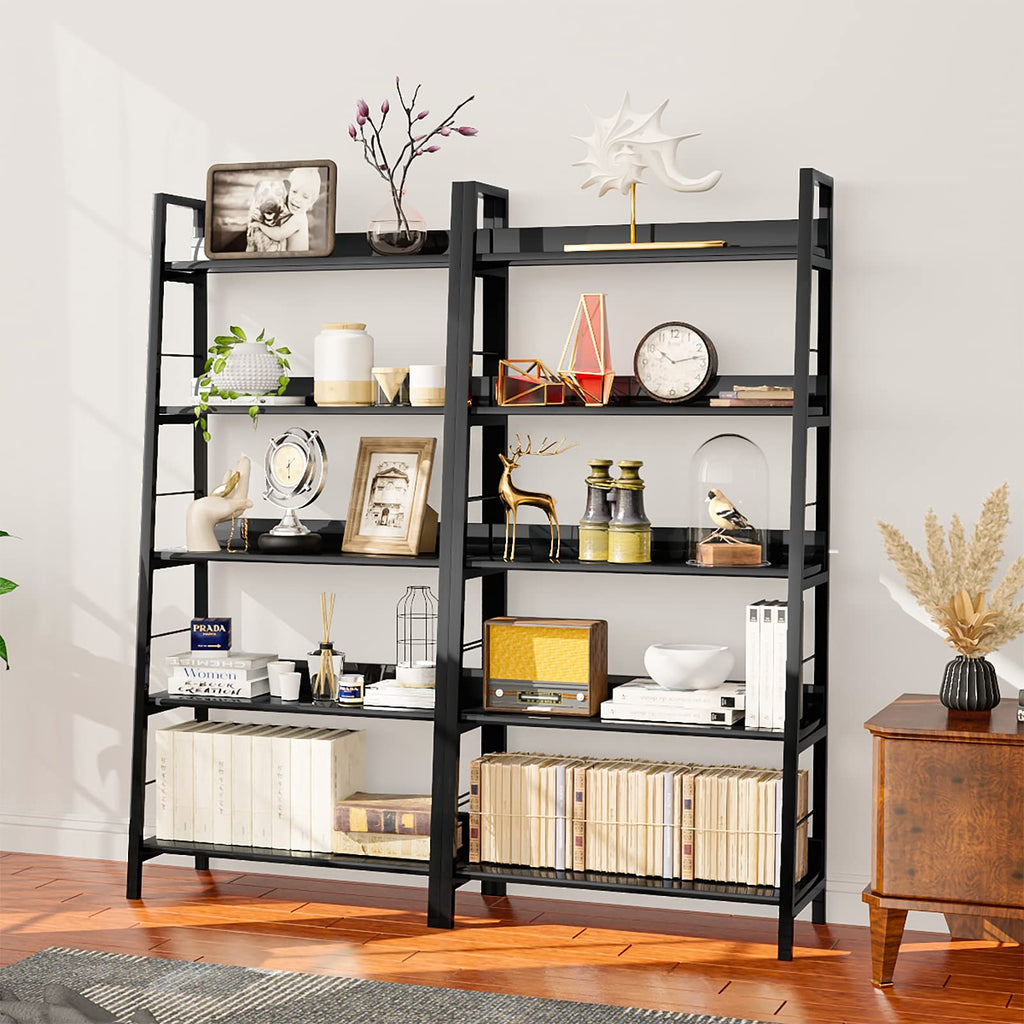 Black 5 Shelf Wood and Metal Bookshelf S347