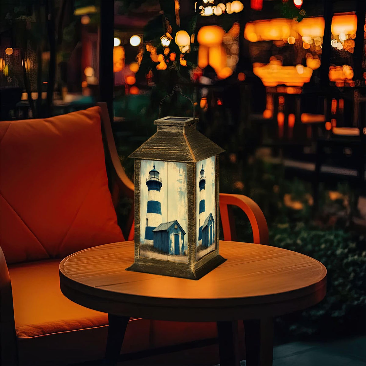 Navy Blue Coastal Solar Lantern W9138