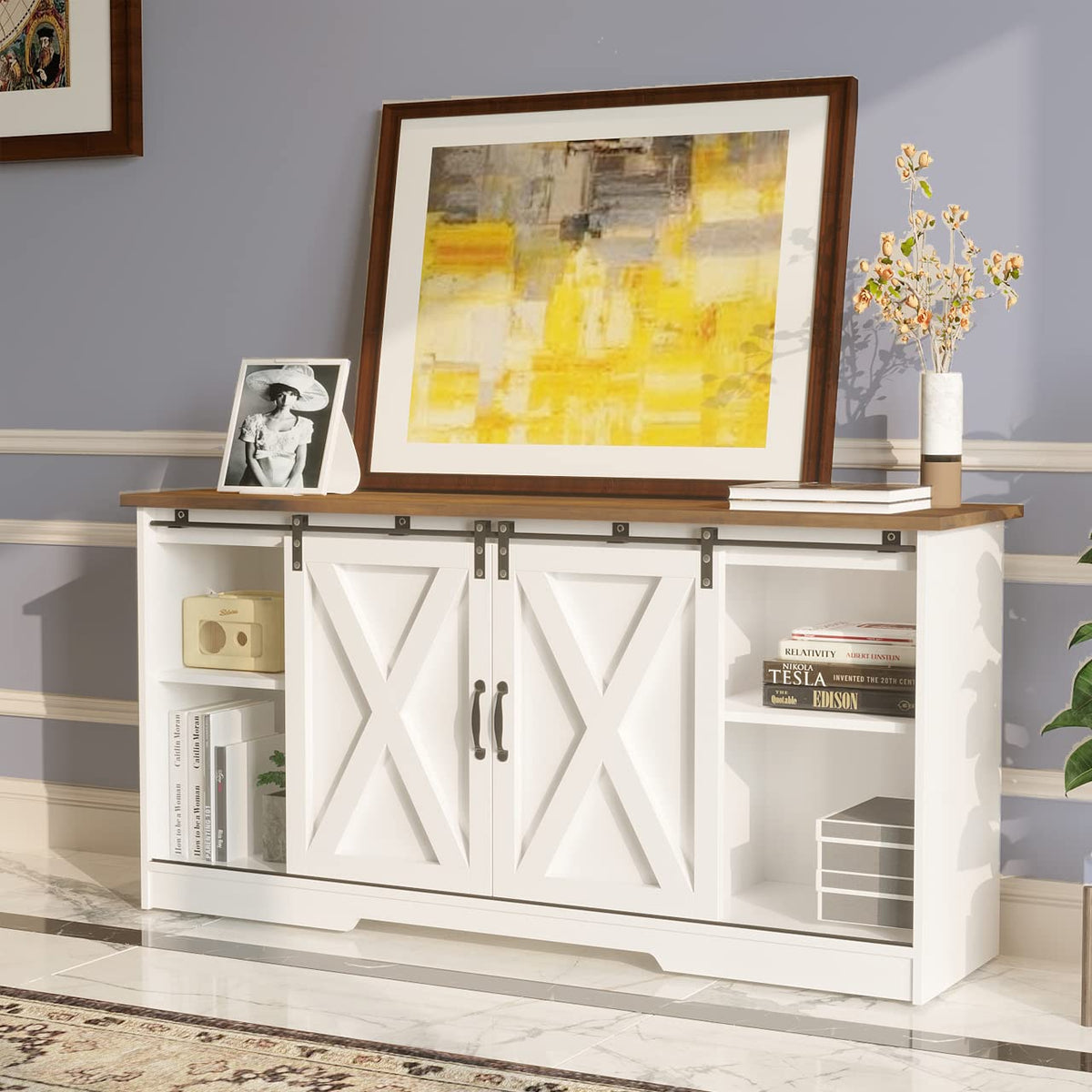 White Farmhouse TV Stand for 65 Inch TV A3391