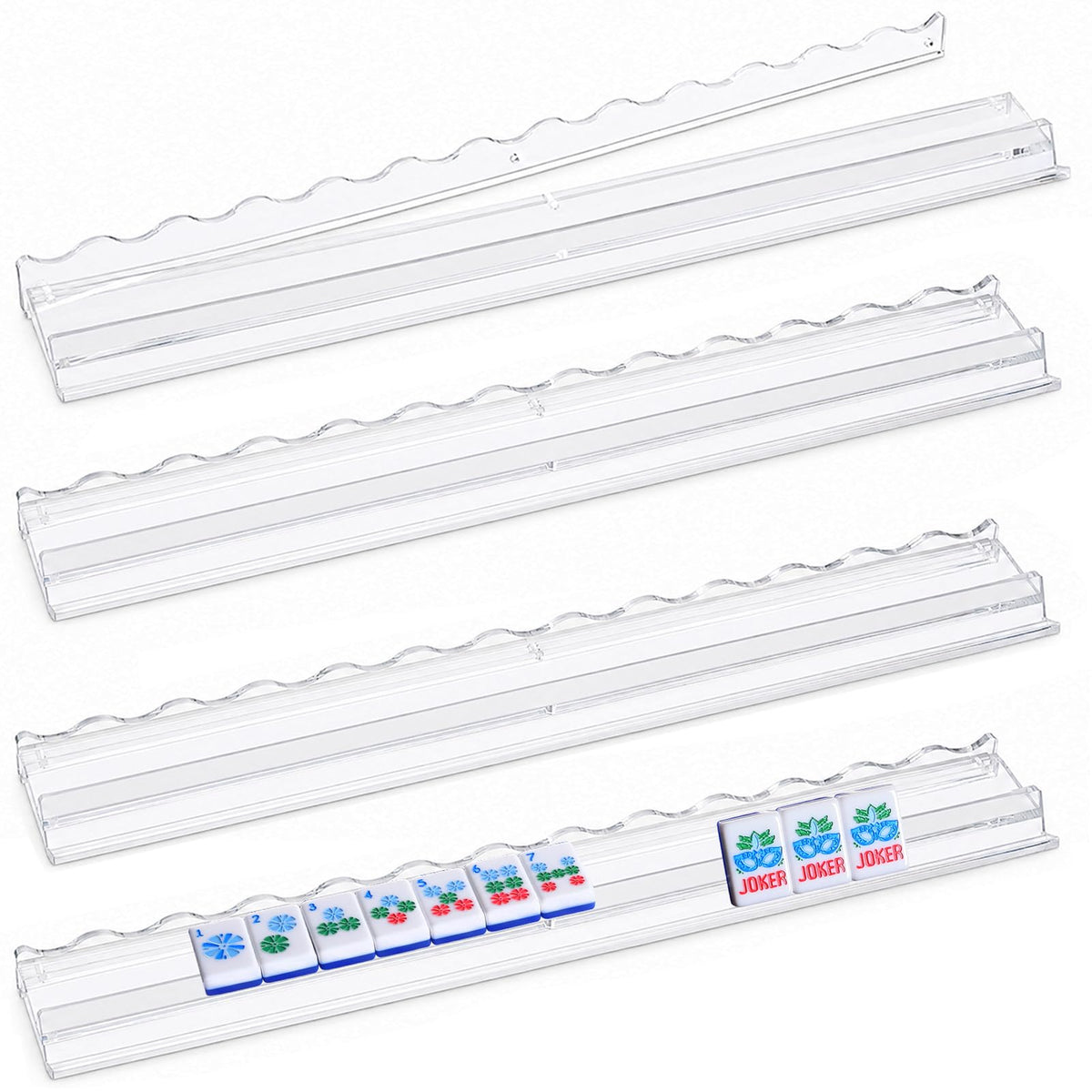 4-Pack Clear Acrylic Mahjong Racks with Pushers 19.7" N9224