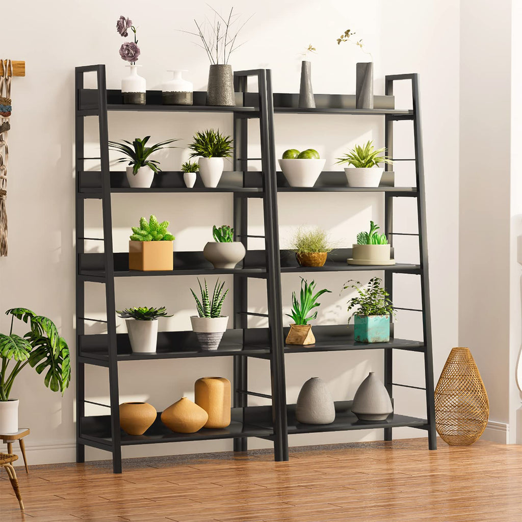 Black 5 Shelf Wood and Metal Bookshelf S347
