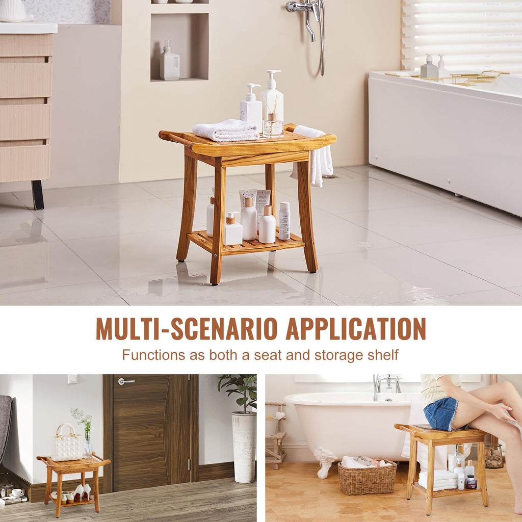 Teak Shower Bench with Storage Shelf F181636