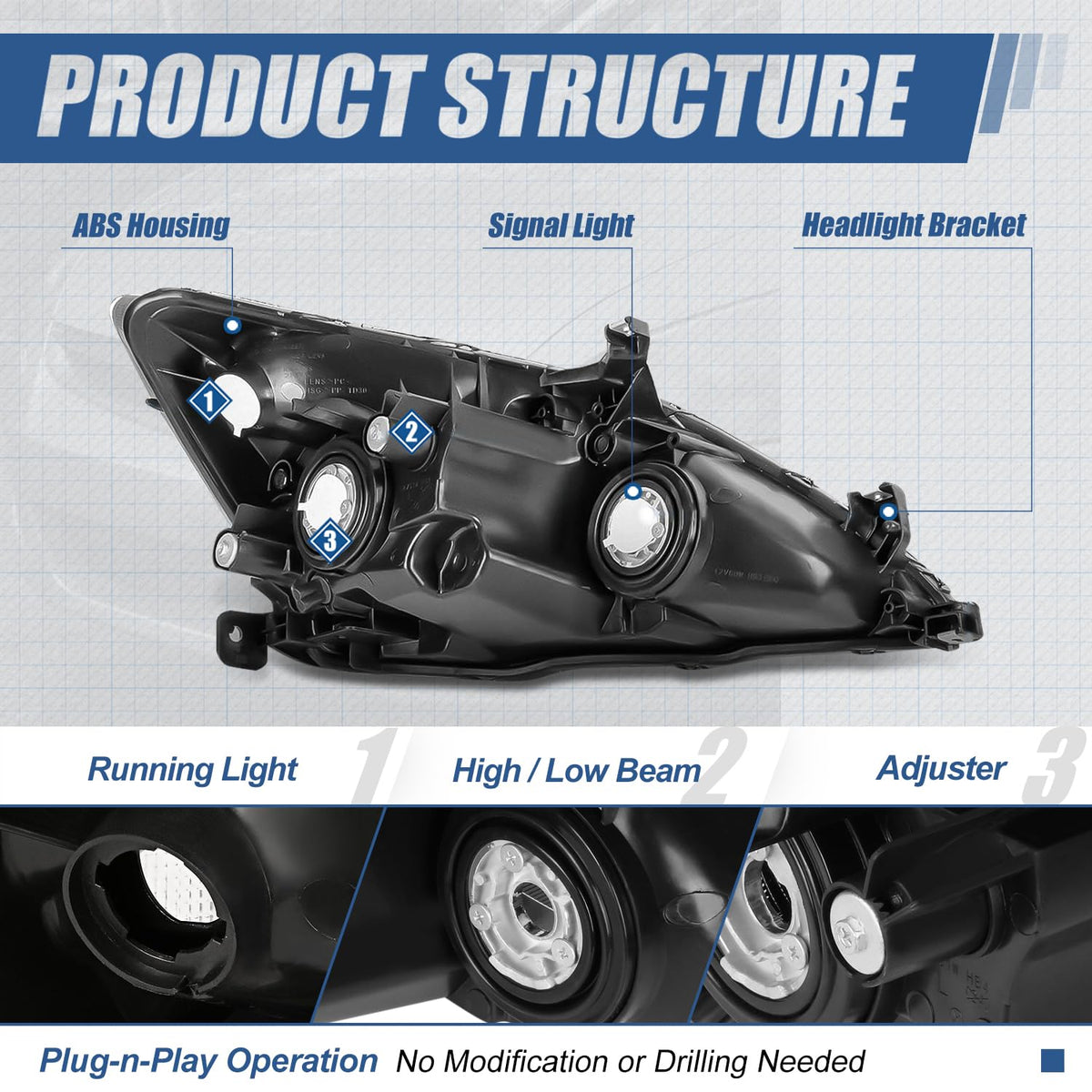 Black Housing Amber Corner Headlights Assembly W997
