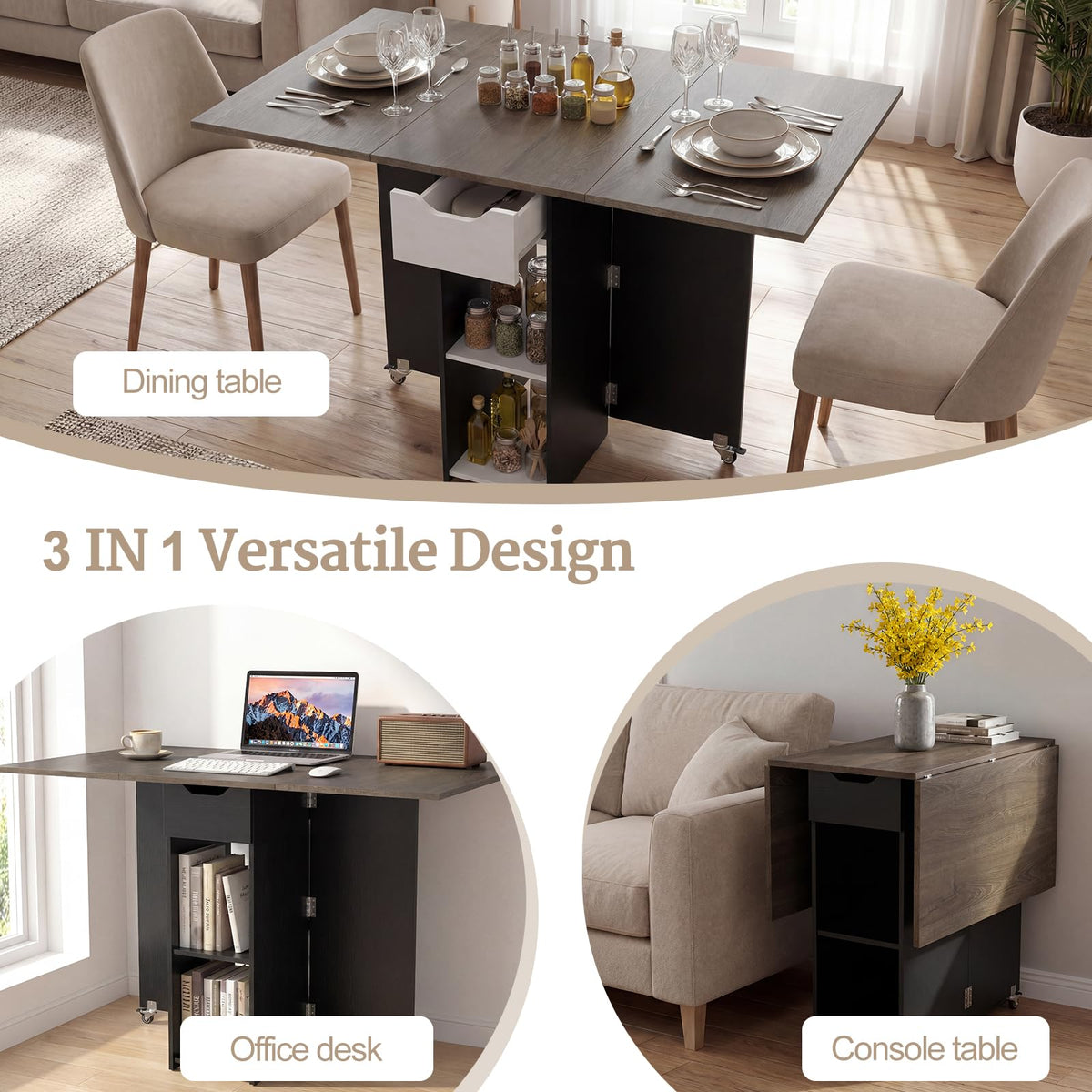 Drop Leaf Dining Table with Open Shelves & Drawer S6344