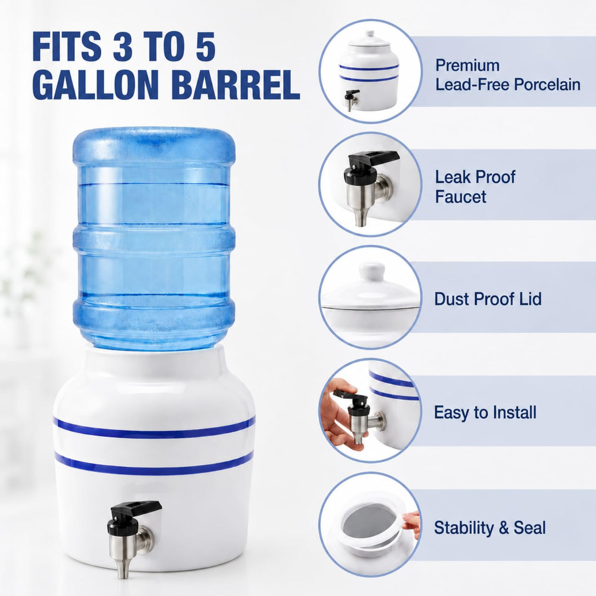 Ceramic Water Dispenser for 3 to 5 Gallon Jugs Z332968