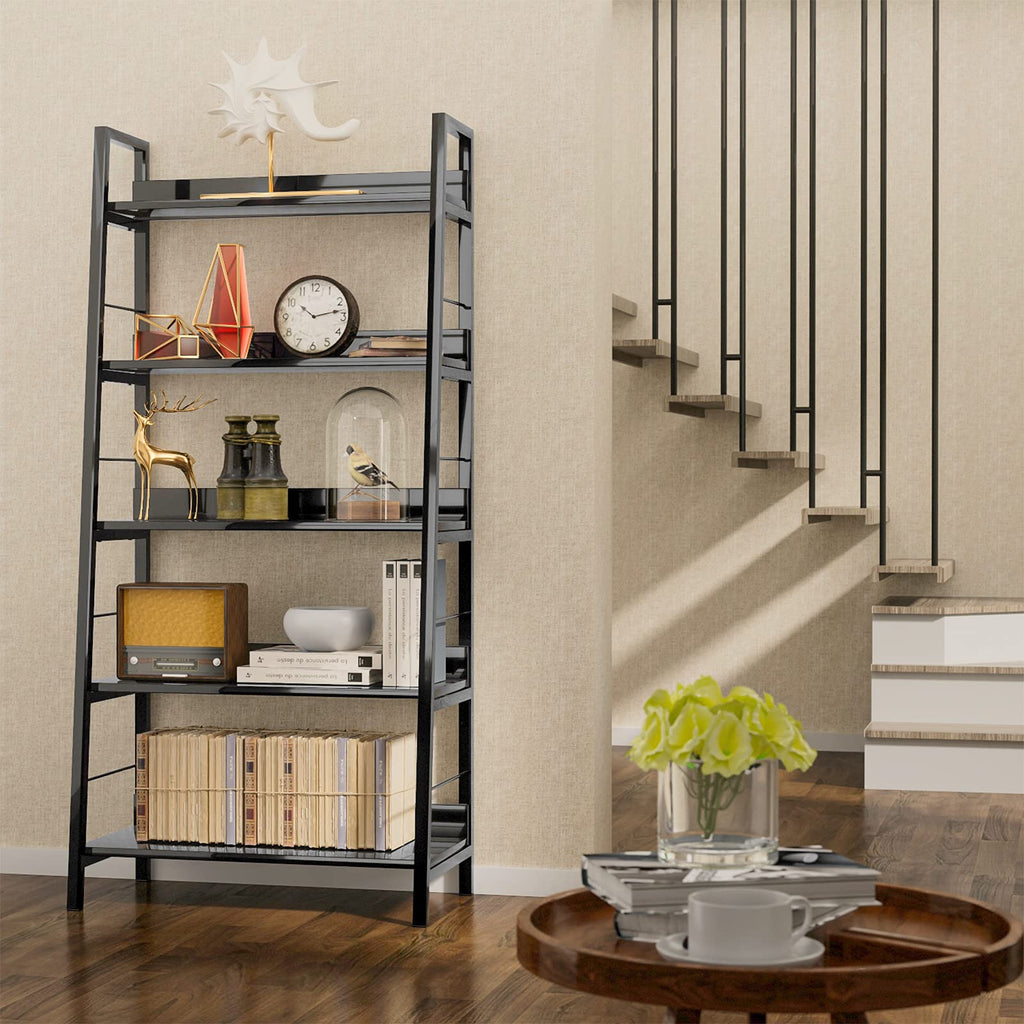 Black 5 Shelf Wood and Metal Bookshelf S347