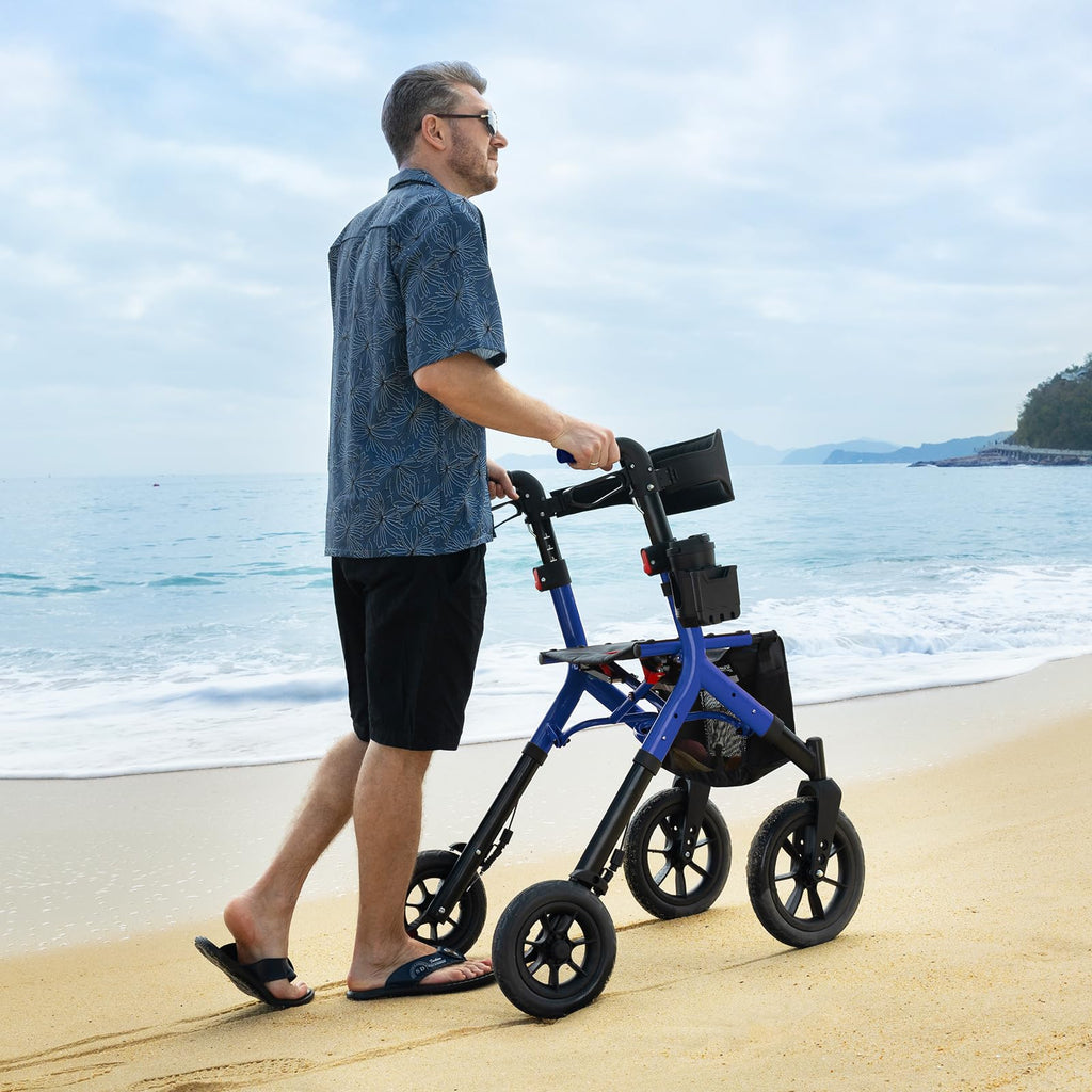 Blue Foldable Tall Walker with Seat X17934