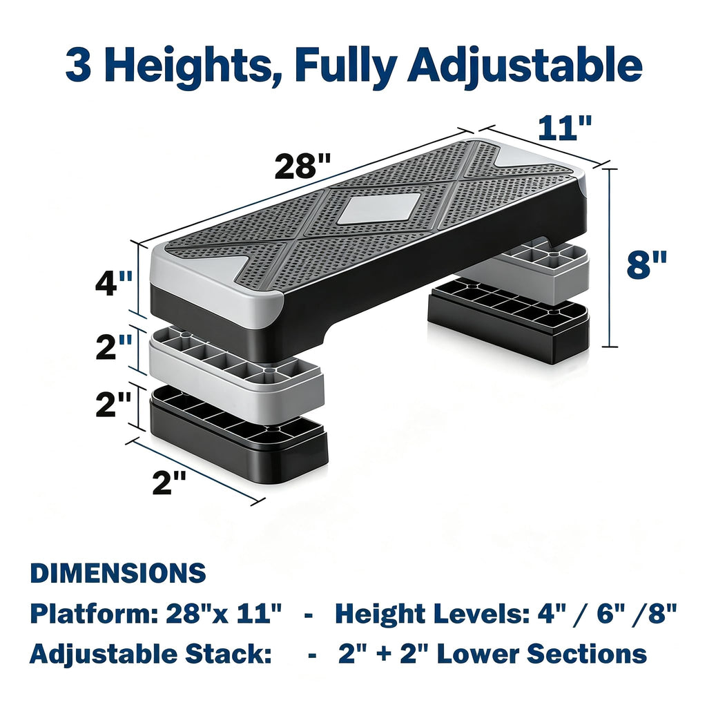 28-Inch Height Adjustable Aerobic Step Platform with 4 Risers W8436