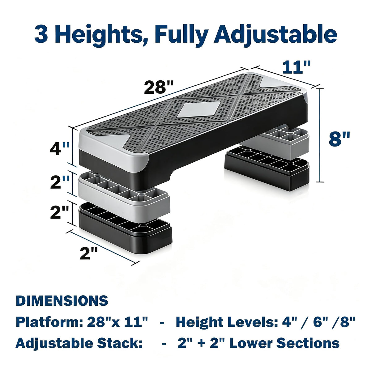 28-Inch Height Adjustable Aerobic Step Platform with 4 Risers W8436
