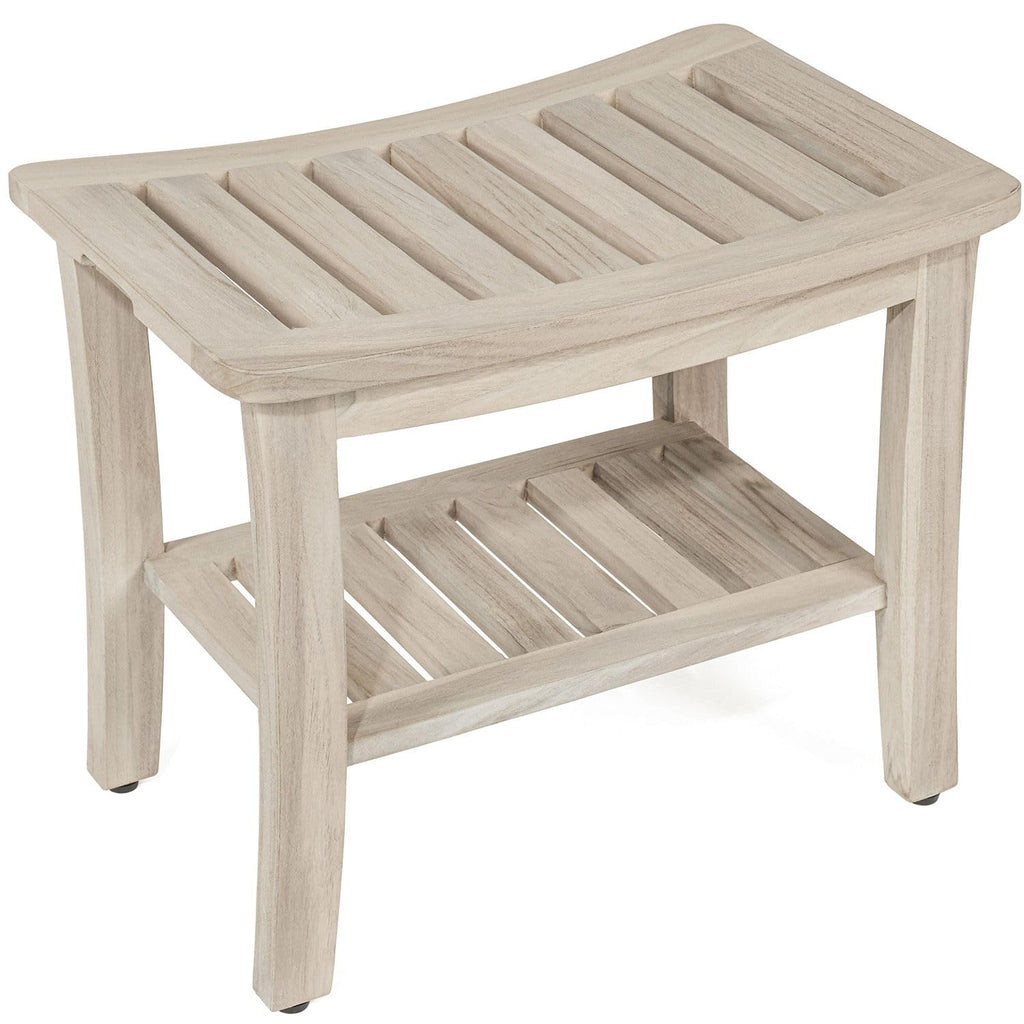 Gray Teak Shower Bench with Shelf 21 Inch Y5606