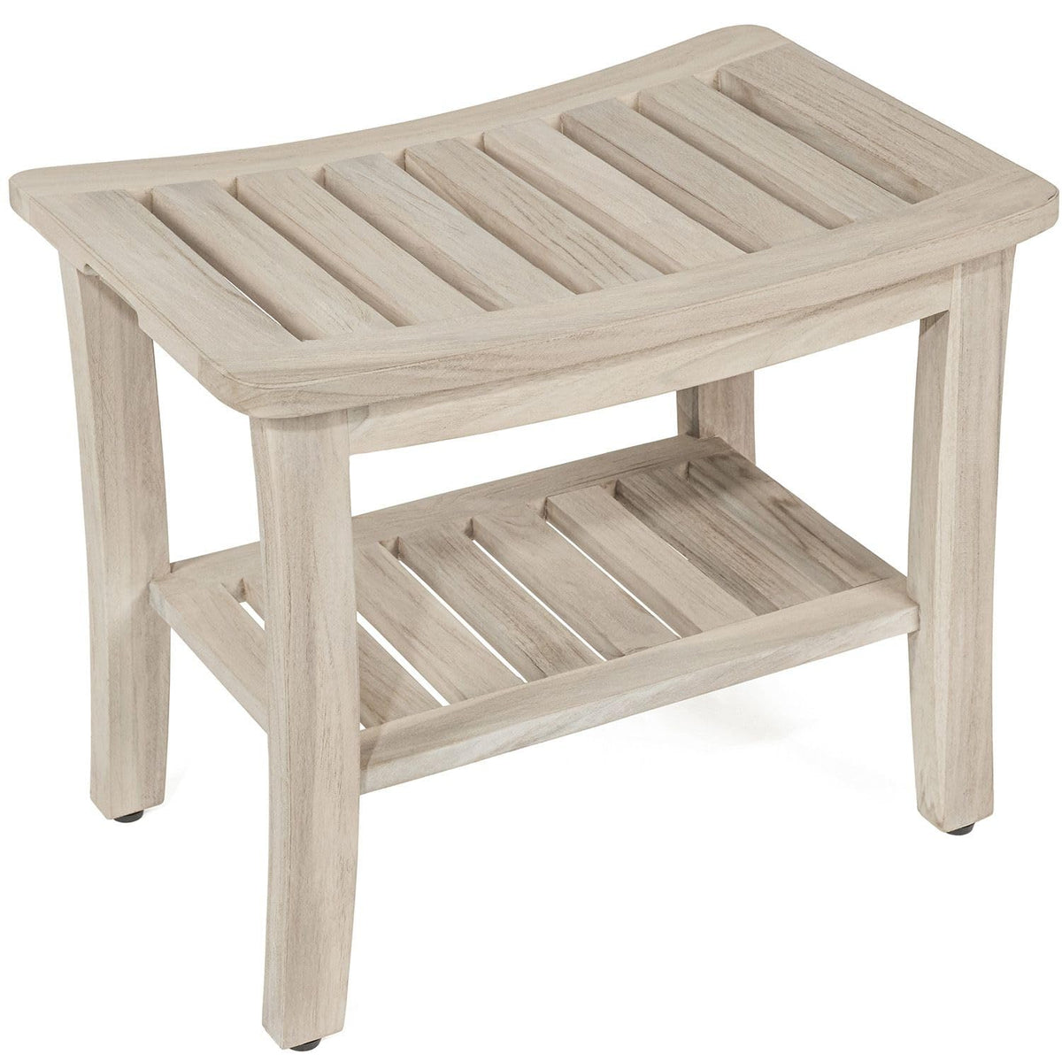 Gray Teak Shower Bench with Shelf 21 Inch Y5606