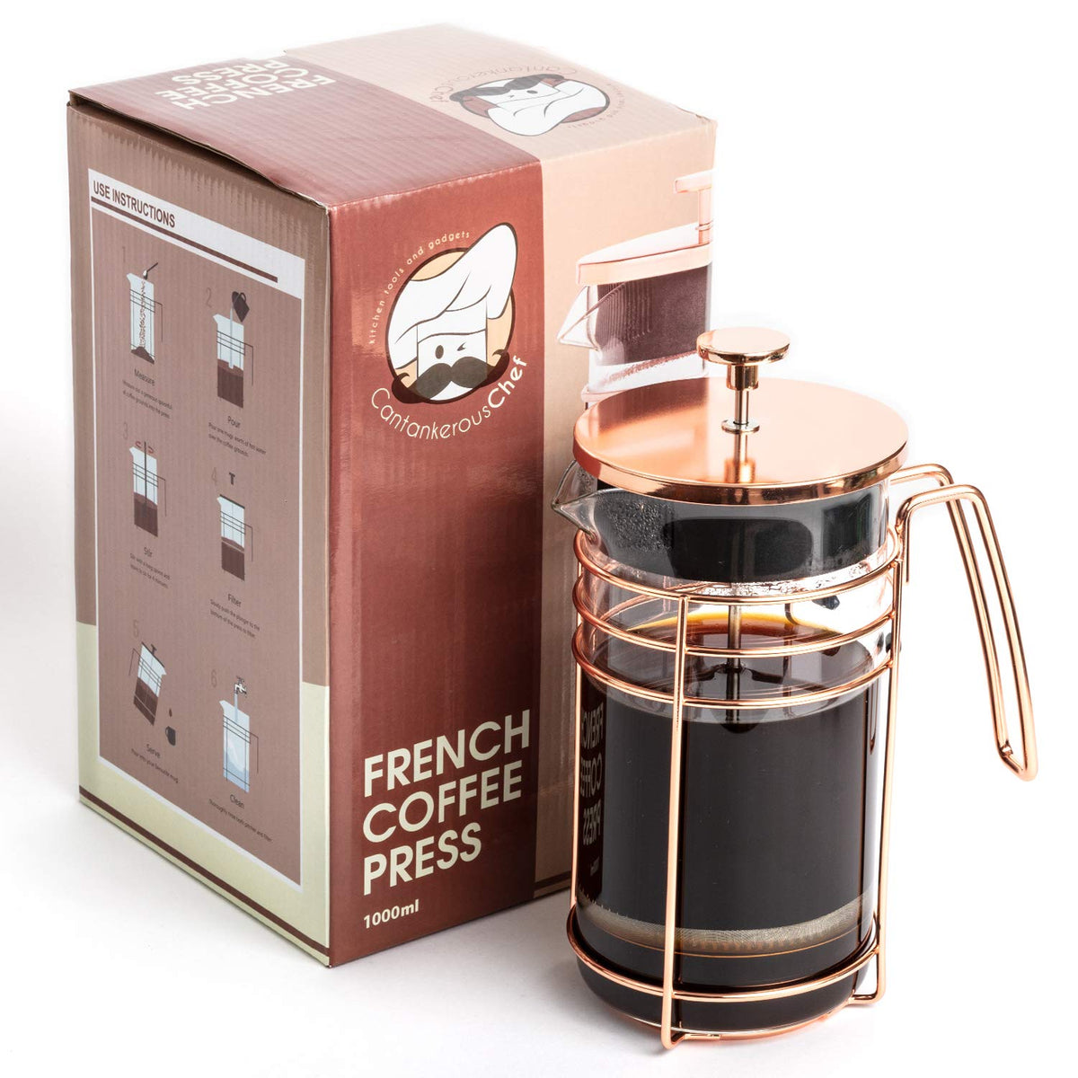 1000ml Rose Gold French Press Coffee Maker T647