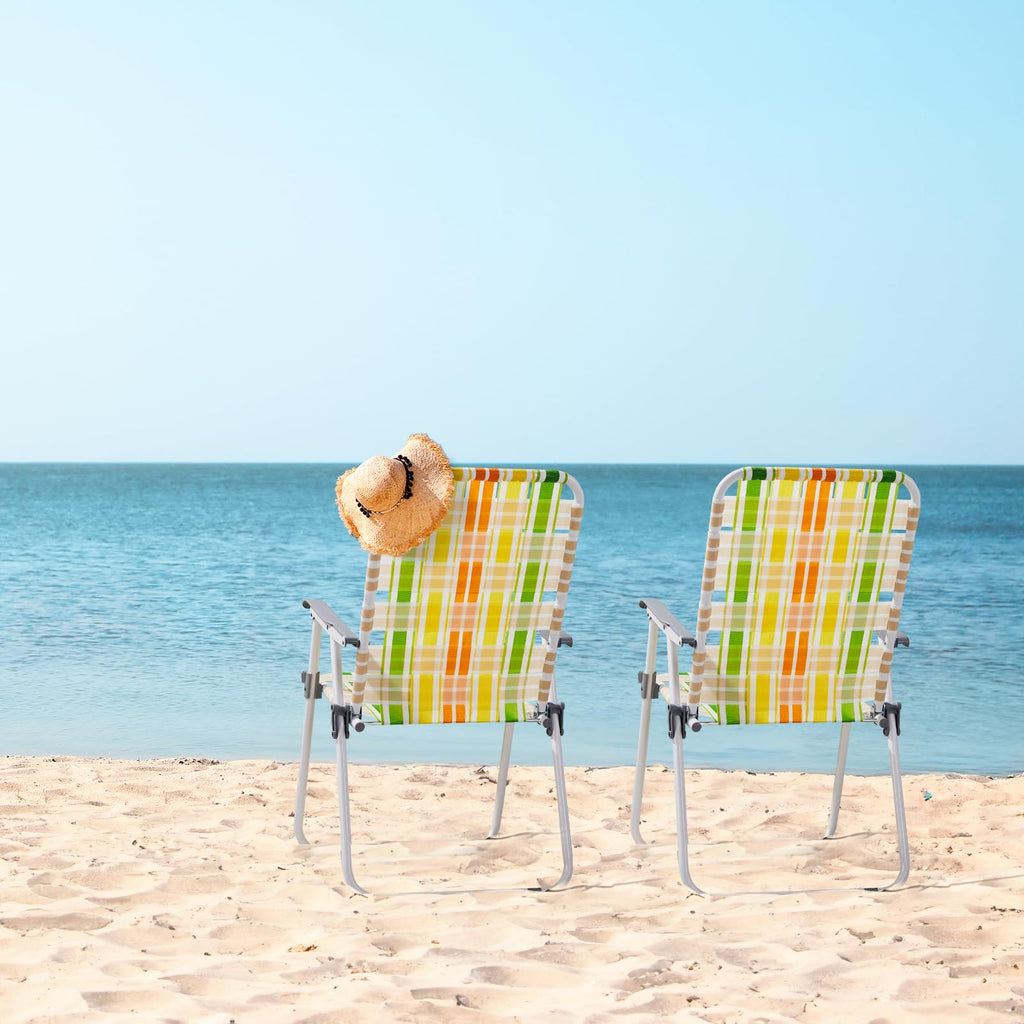 Set of 2 Webbed Folding Beach Chairs Yellow & Green P88566