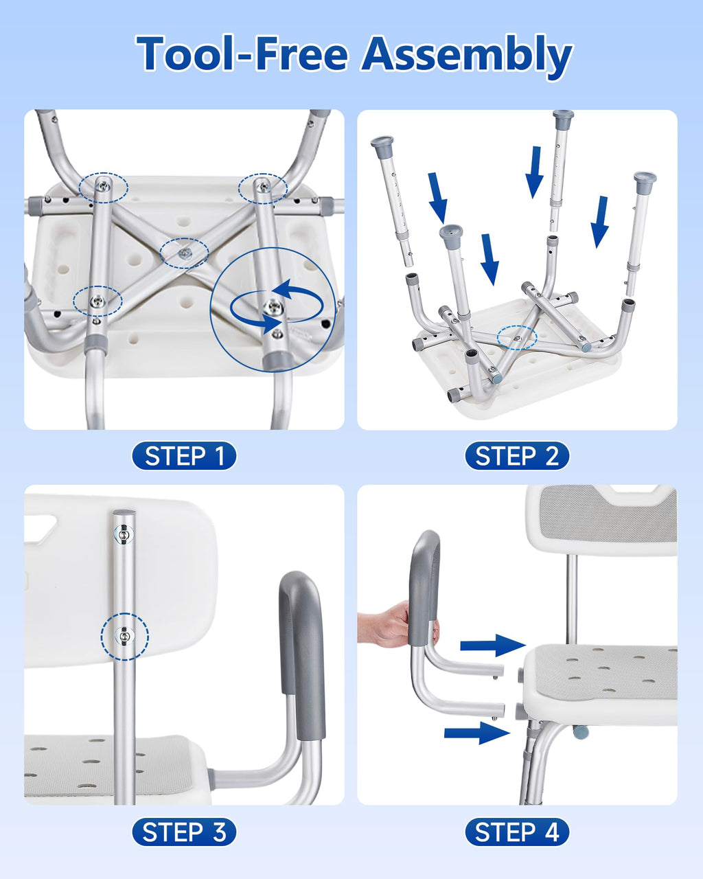 Height Adjustable Shower Chair with Back and Arms M994887