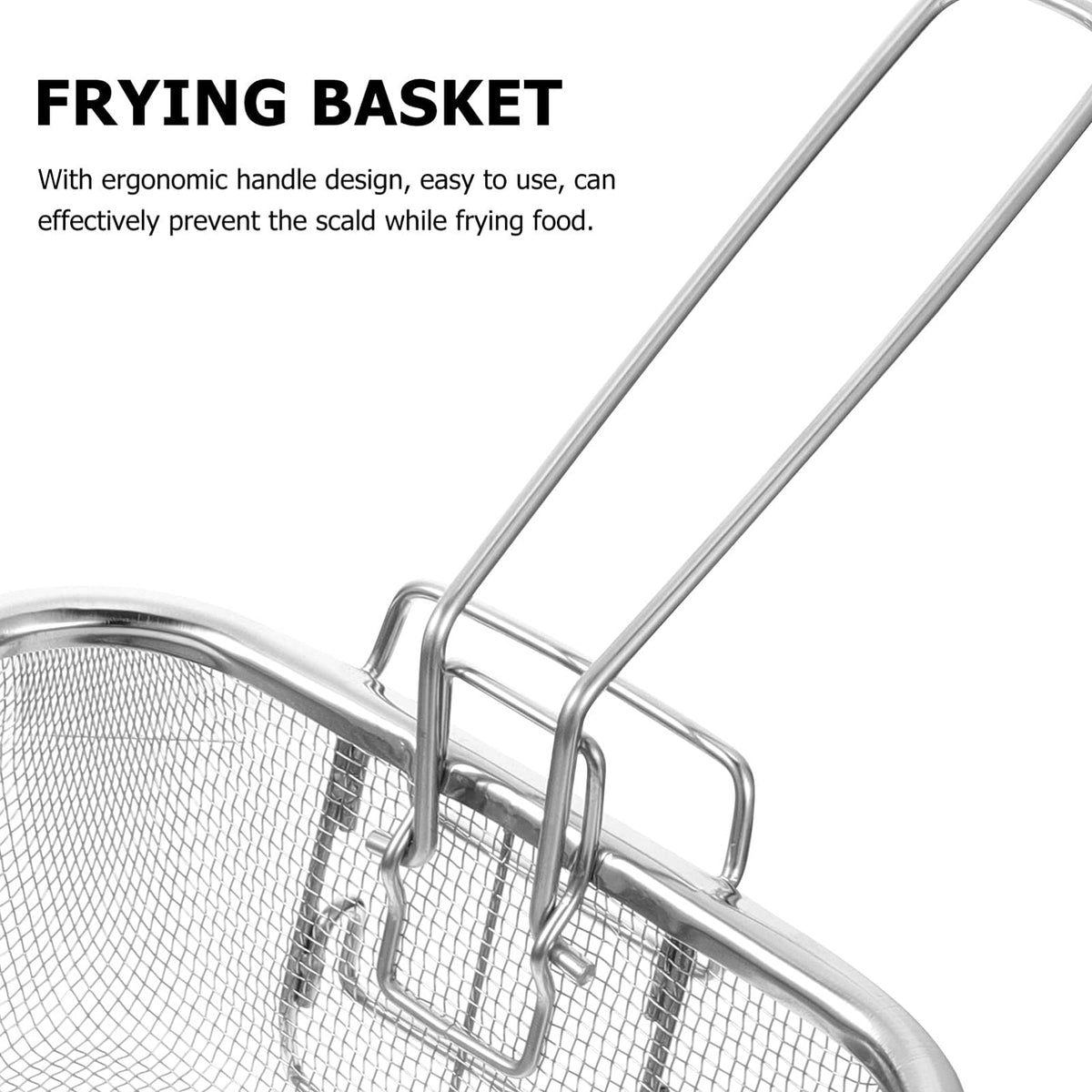 8 Inch Square Stainless Steel Wire Fry Basket with Folding Handle B9443