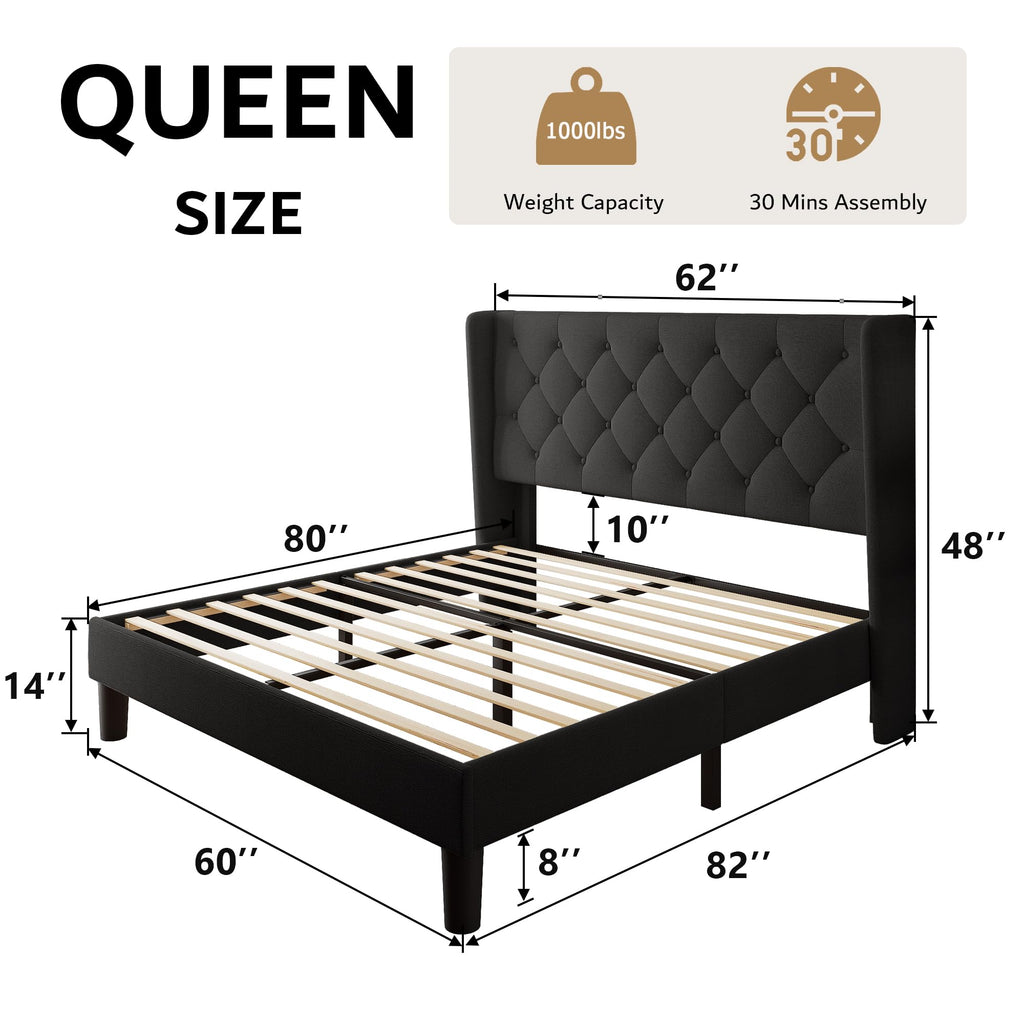 Queen Size Upholstered Platform Bed Frame with Tufted Headboard L517868