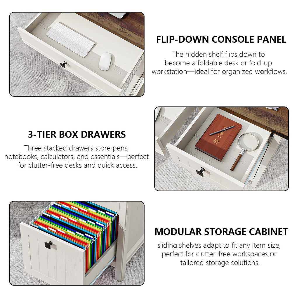 White Desk with Outlets & File Drawer C42962