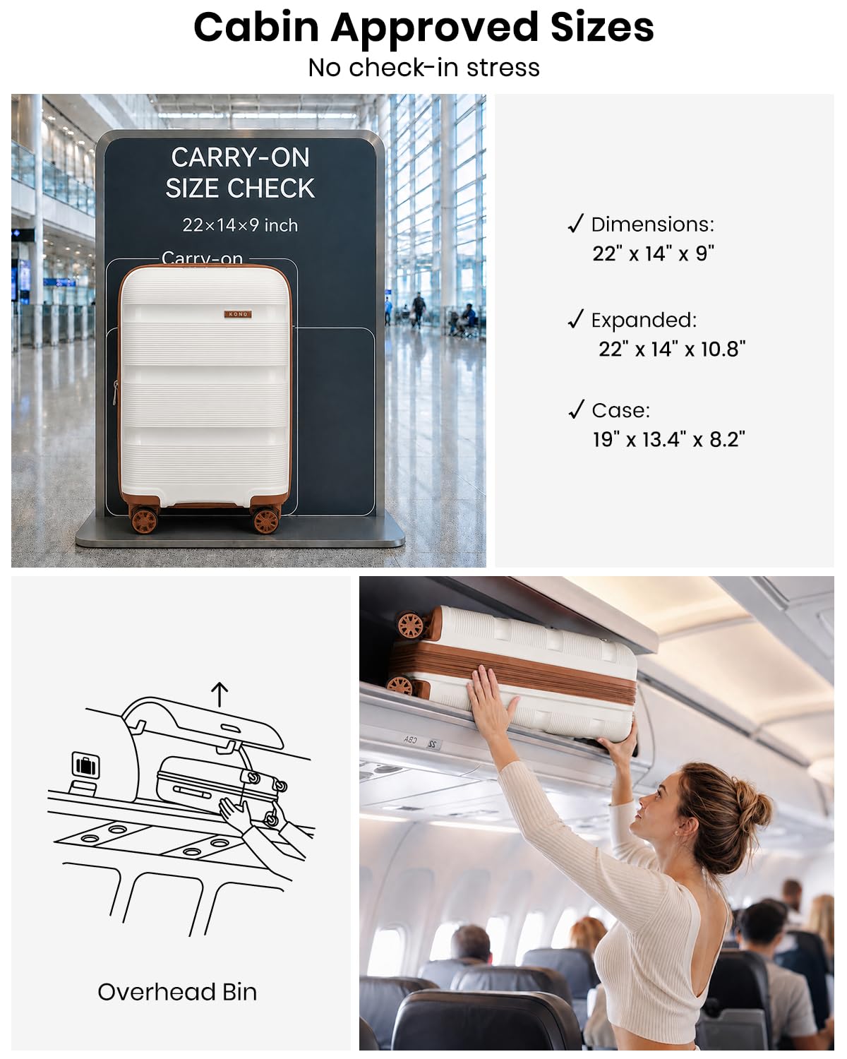 20 Inch Expandable Carry on Luggage White K90551
