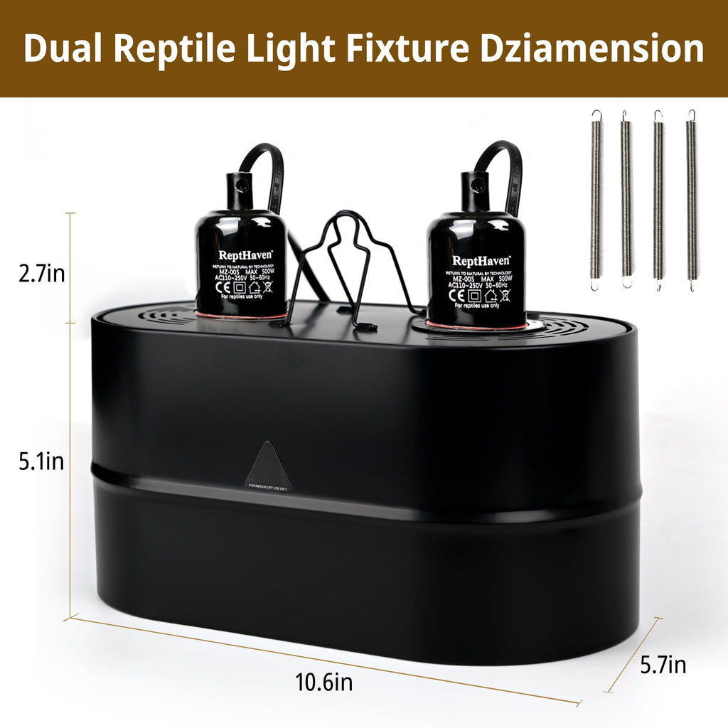 2-in-1 Deep Dome Reptile Light Fixture Kit with 100W UVA Basking Bulb & 100W Infrared Heat Lamp Q509762