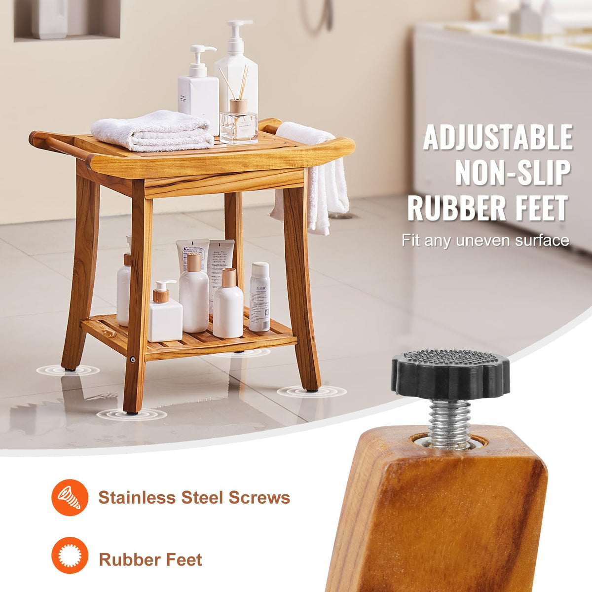 Teak Shower Bench with Storage Shelf F181636