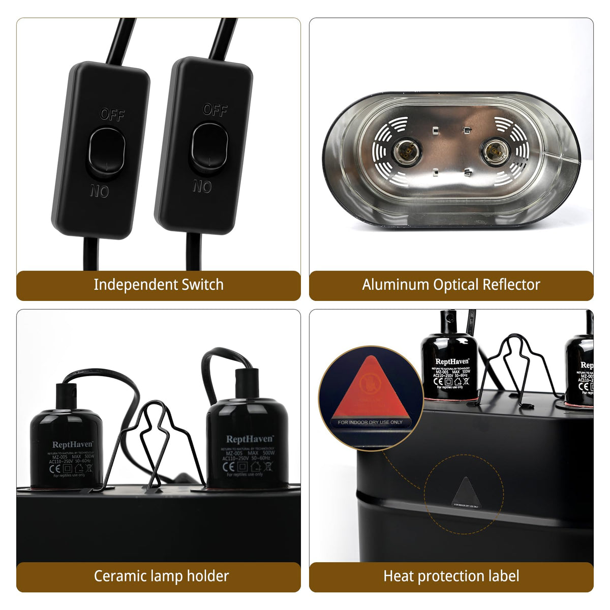 2-in-1 Deep Dome Reptile Light Fixture Kit with 100W UVA Basking Bulb & 100W Infrared Heat Lamp Q509762