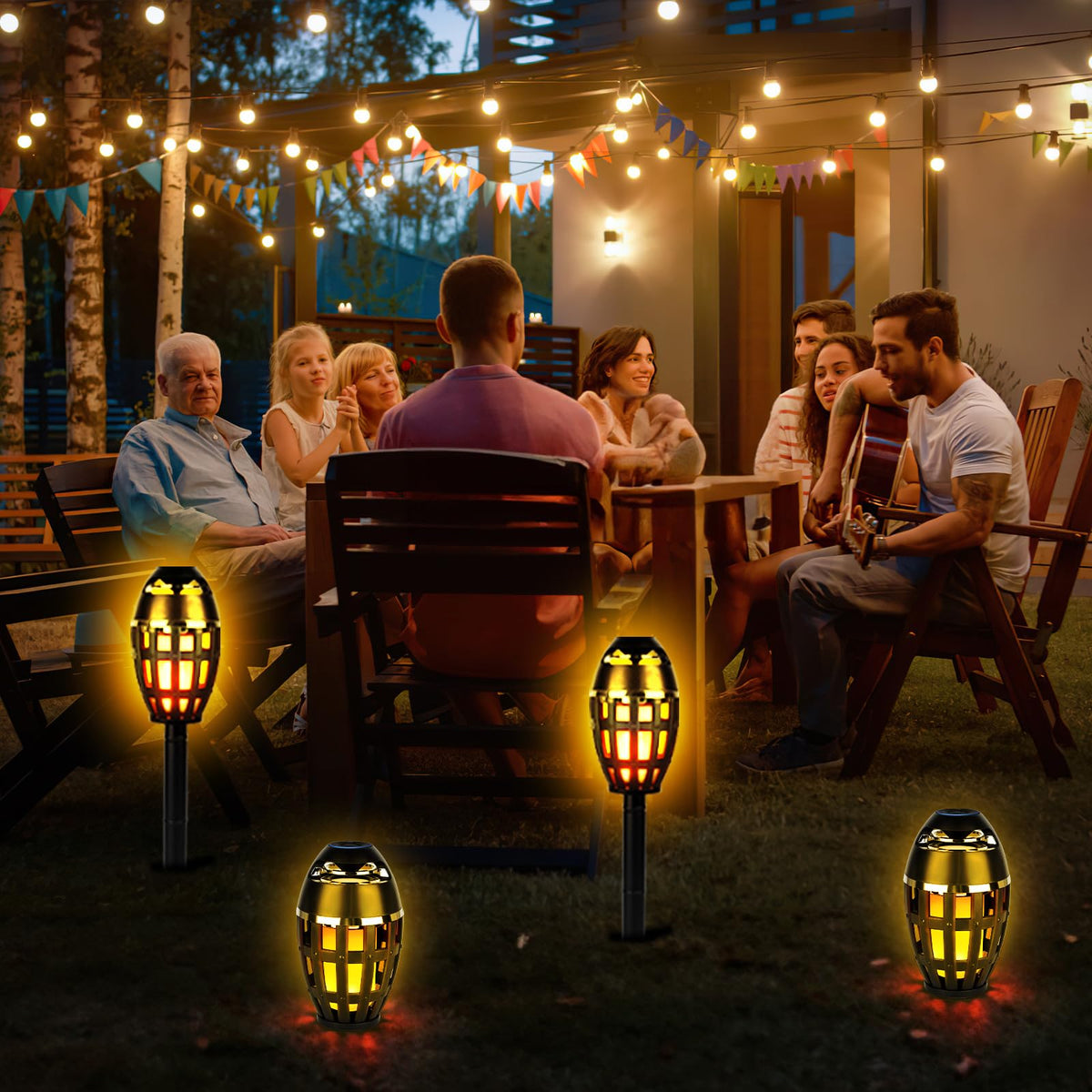 2 Pack Outdoor Bluetooth Flame Speakers with Stakes Y12266