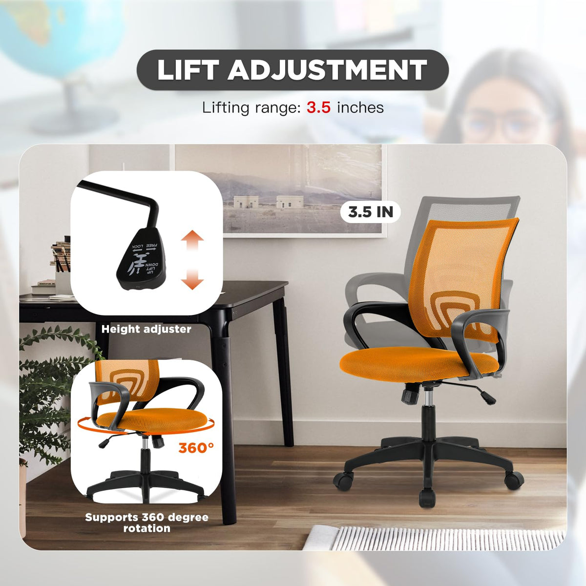2 Pack Orange Mesh Adjustable Office Chair U7990