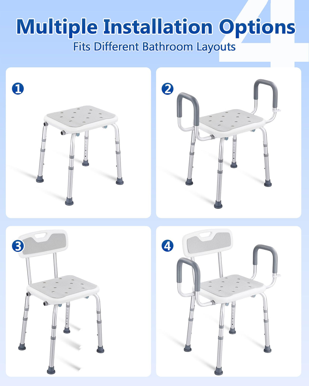 Height Adjustable Shower Chair with Back and Arms M994887