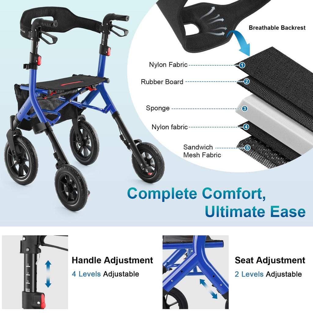 Blue Foldable Tall Walker with Seat X17934