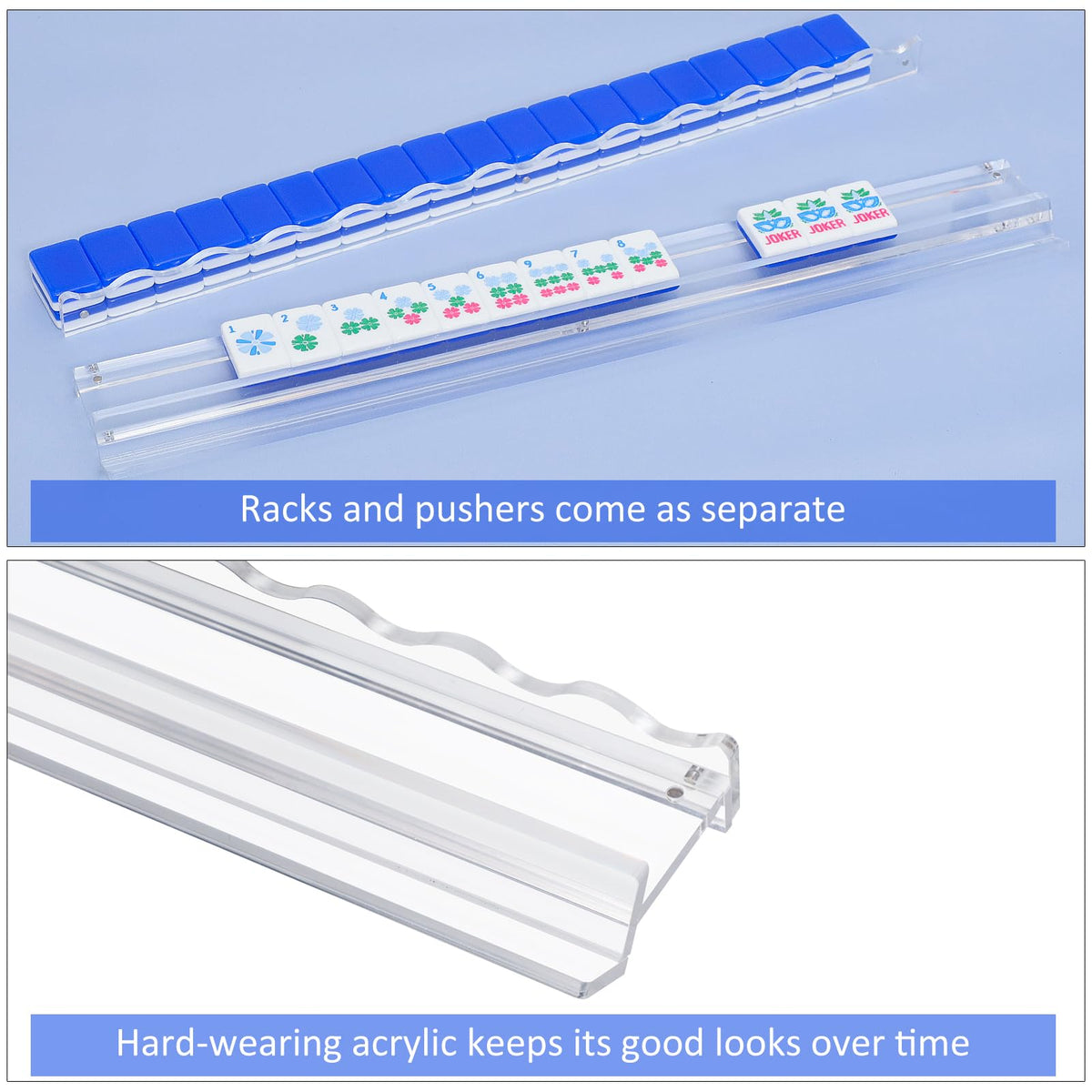 4-Pack Clear Acrylic Mahjong Racks with Pushers 19.7" N9224