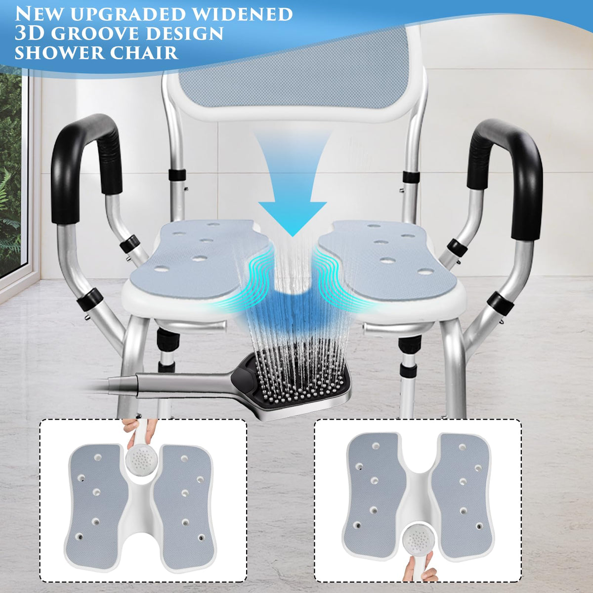 Shower Chair with U-Shaped Seat, Adjustable Height, 350 lb K935