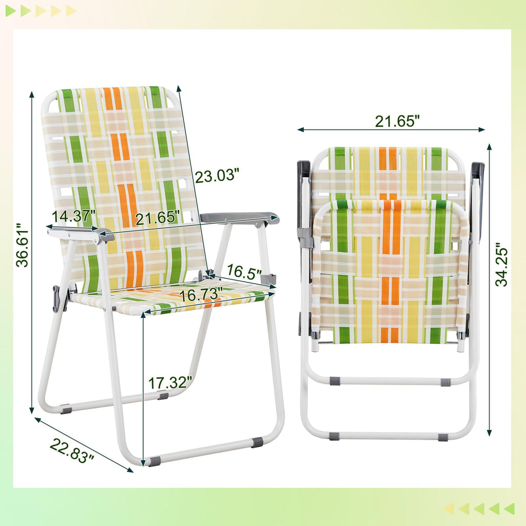 Set of 2 Webbed Folding Beach Chairs Yellow & Green P88566