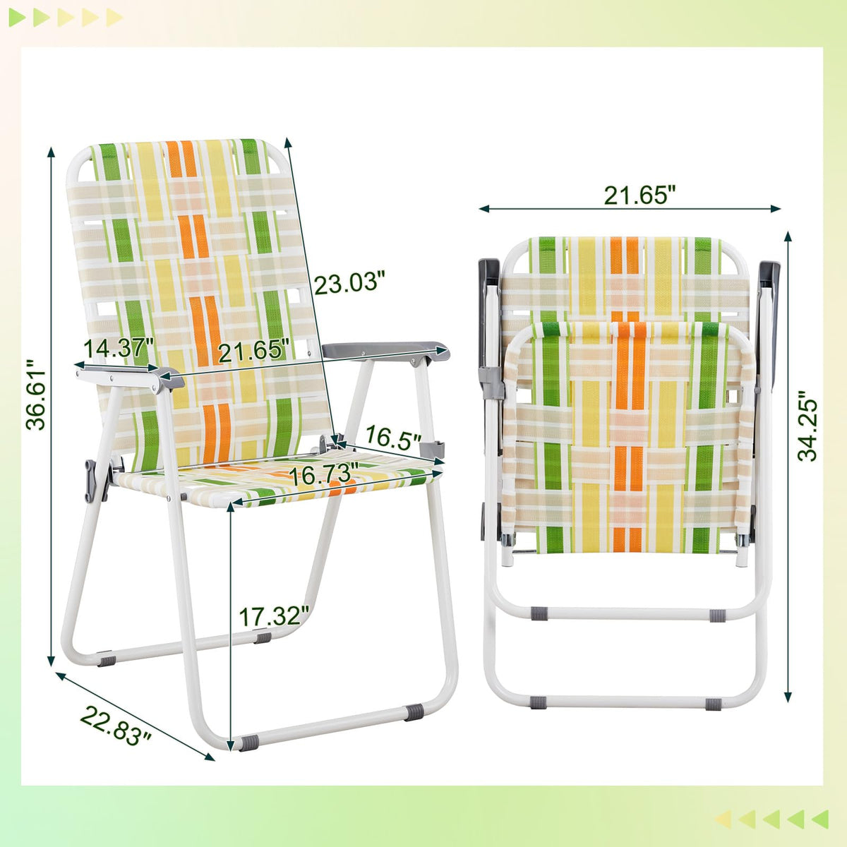 Set of 2 Webbed Folding Beach Chairs Yellow & Green P88566