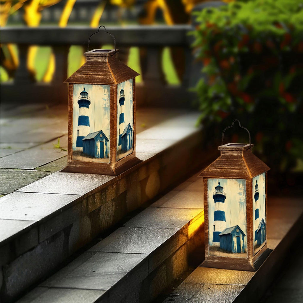 Navy Blue Coastal Solar Lantern W9138