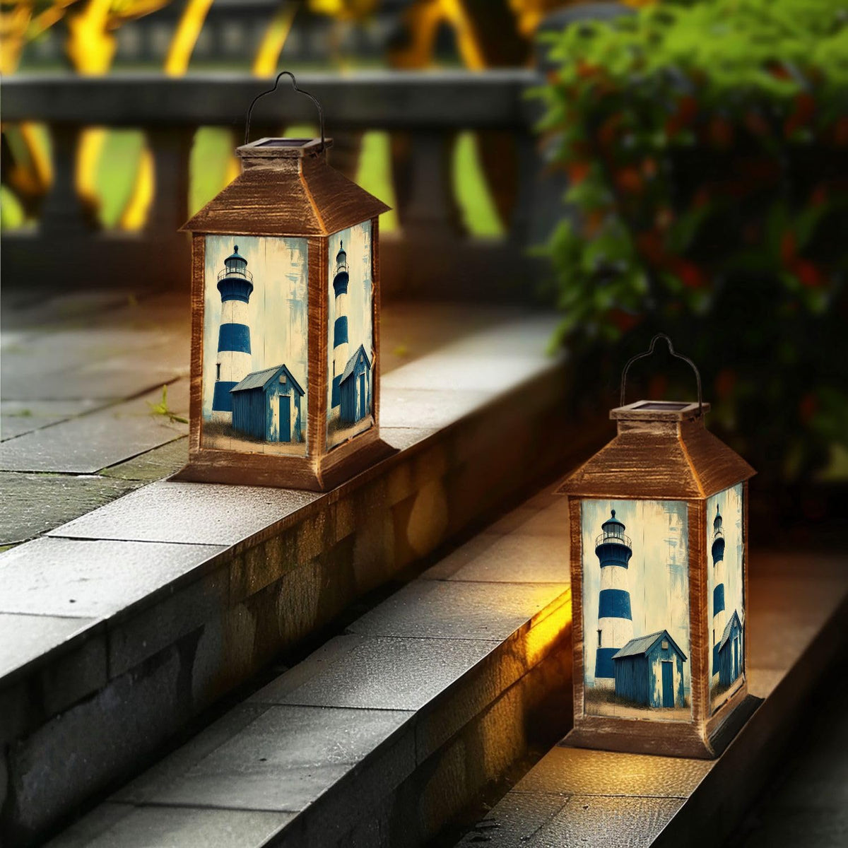 Navy Blue Coastal Solar Lantern W9138