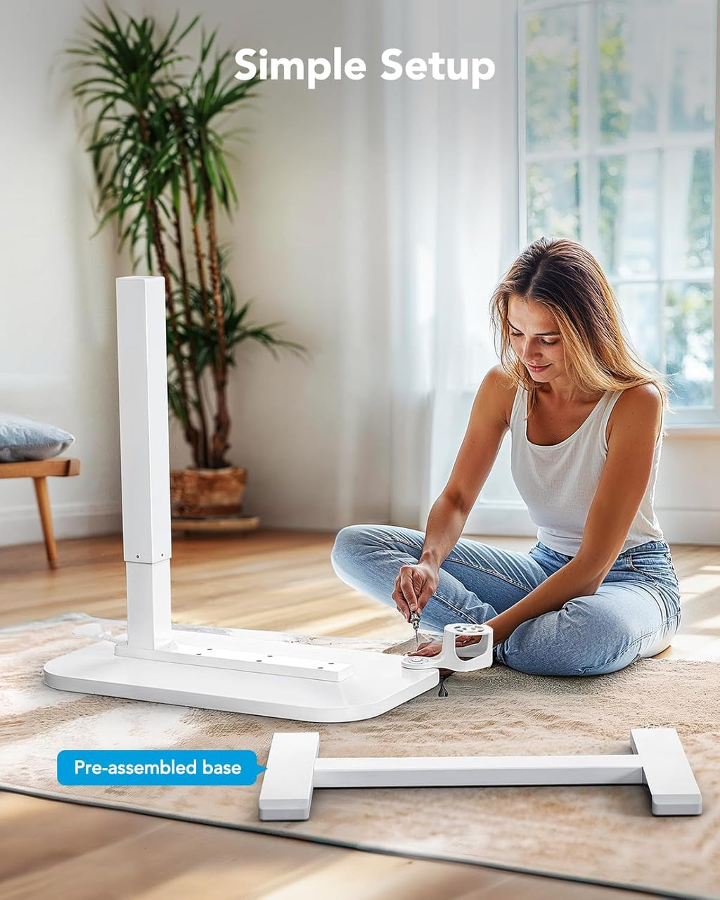 White Height-Adjustable Bedside Table with Wheels K2595