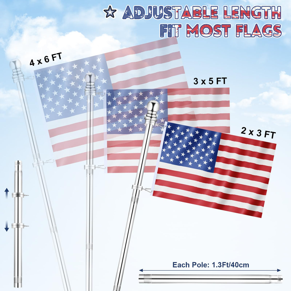 6 FT Stainless Steel Spinning Flag Pole N2662