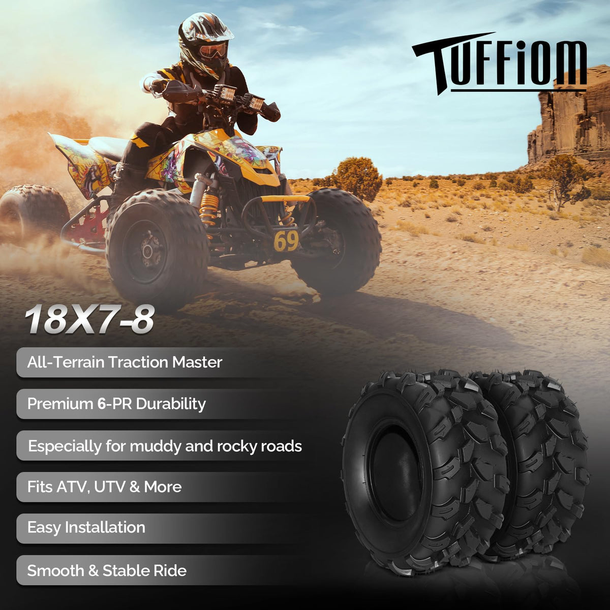 Set of 2 18x7-8 All-Terrain Mud Tires J216