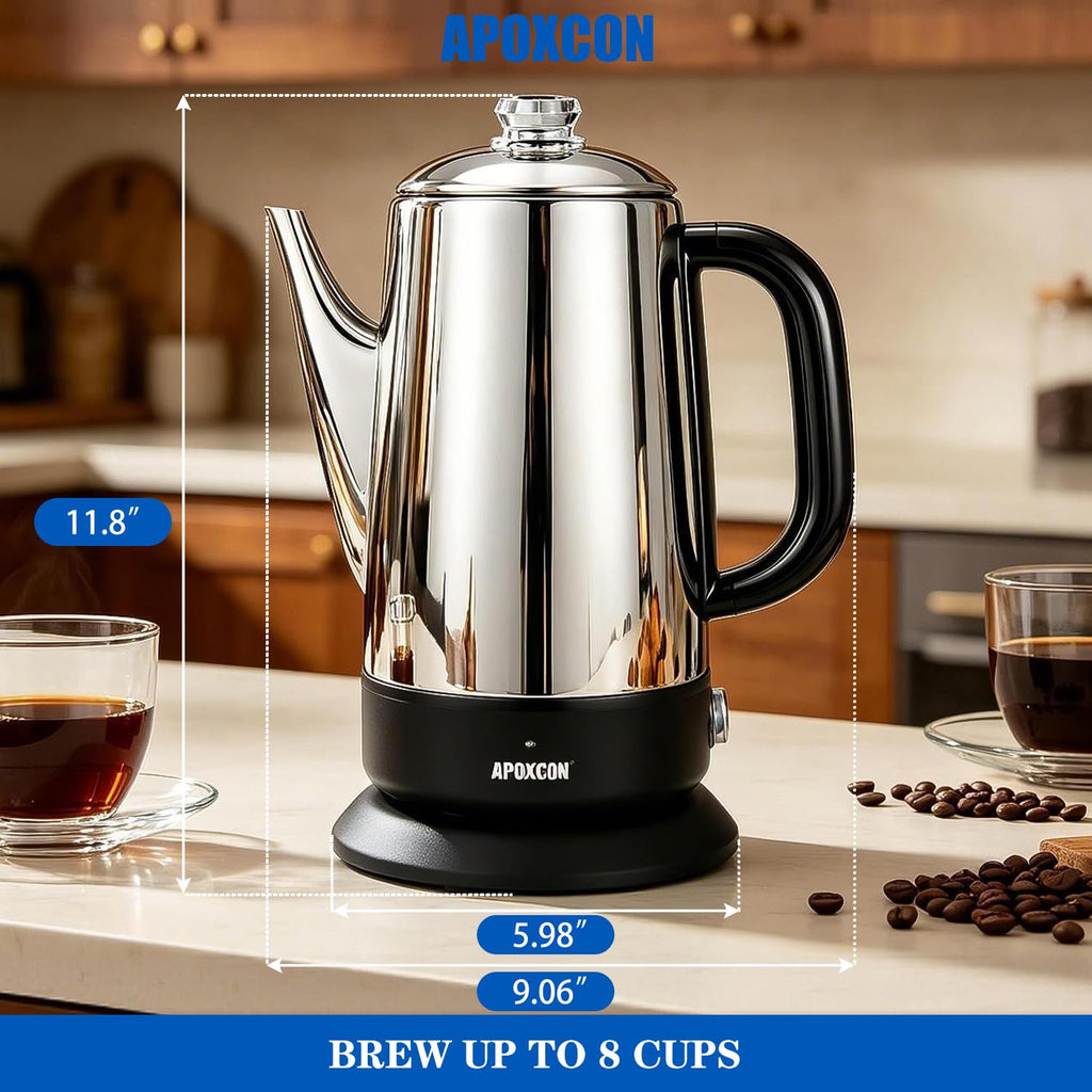 Electric Stainless Steel Coffee Percolator 1200ml 8 Cup L9671